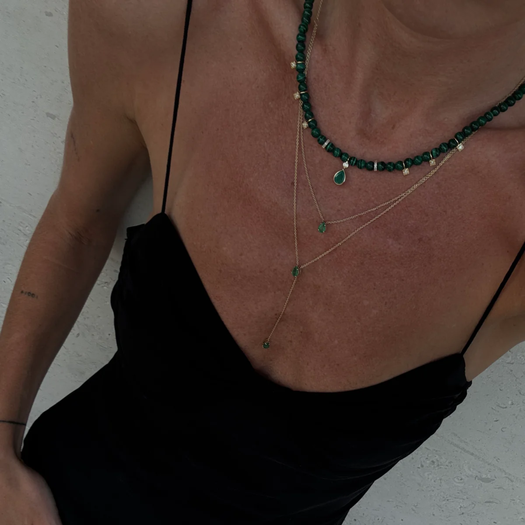 Emerald and Malachite Beaded Necklace
