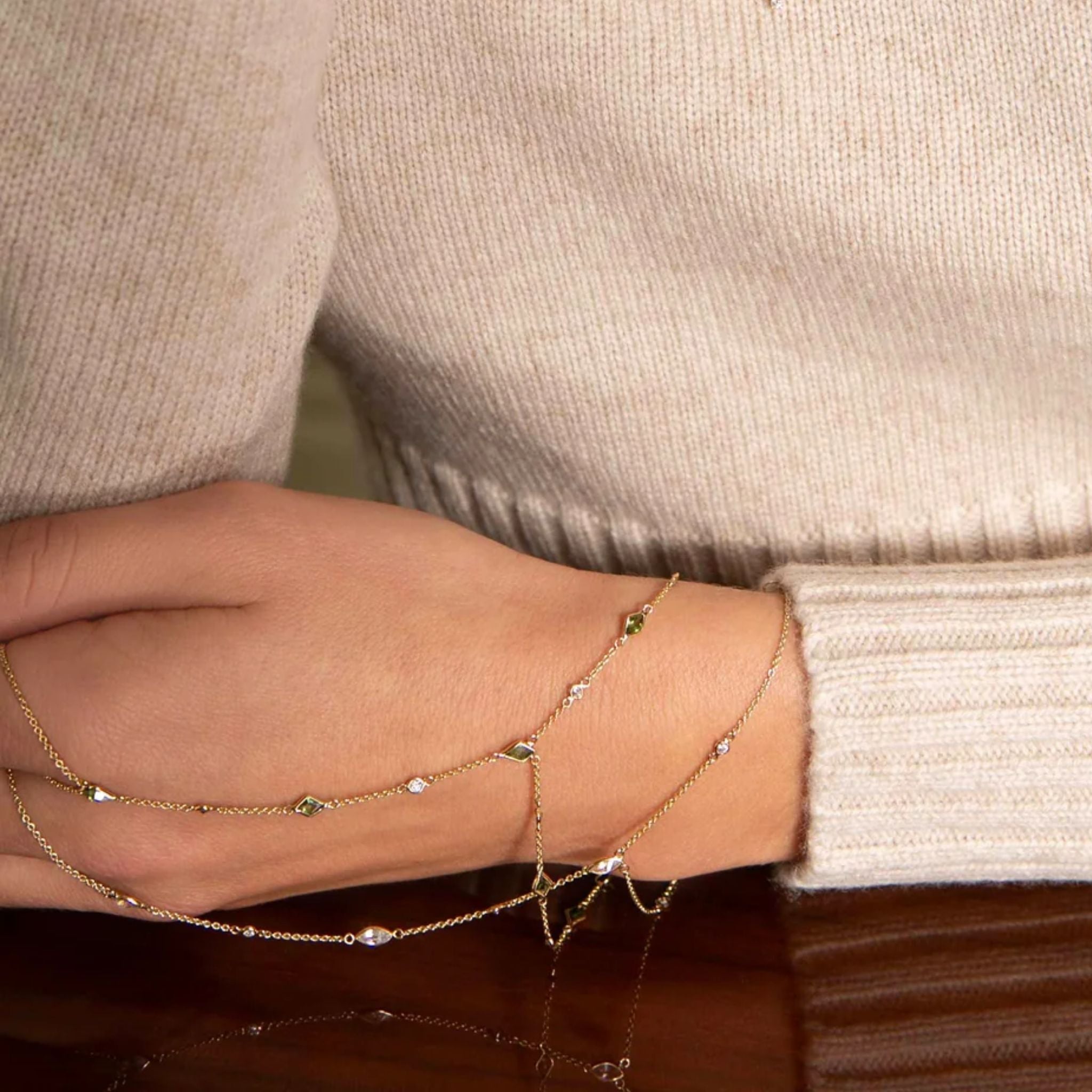 Green Tourmaline Hand Chain