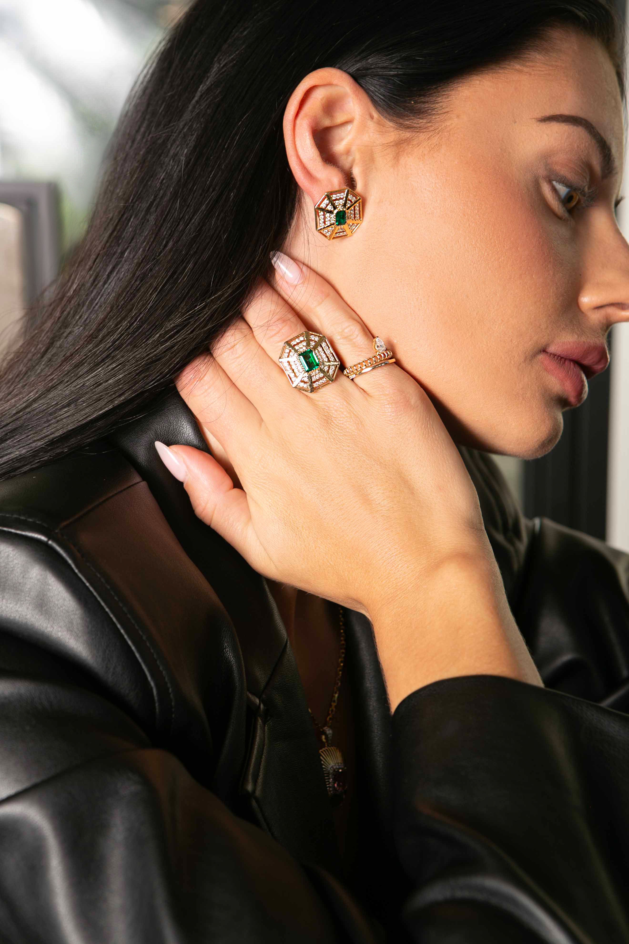 Emerald Web Earrings
